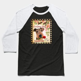 Airedale terrier Vintage Valentine Funny Dog With Rose Baseball T-Shirt